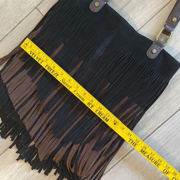 Ella Moss M/L Fringed Suede Leather Tote/handbag Black boho bag - Picture 9 of 16